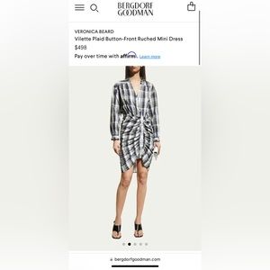 New Veronica Beard Vilette Plaid Button-Front Ruched Mini Dress size 4